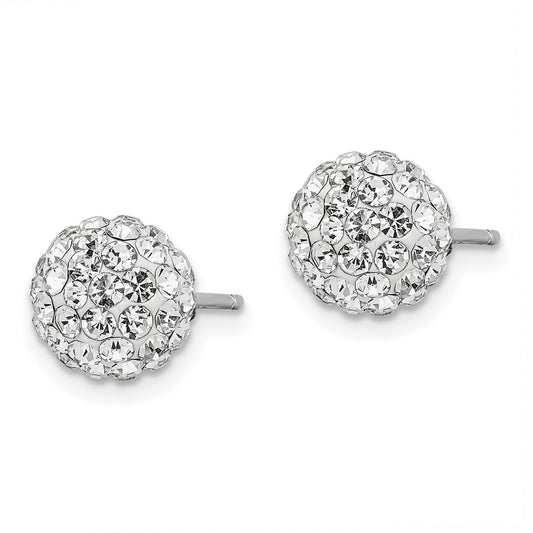 Rhodium-plated Sterling Silver Post 8mm White Czech Crystal Earrings