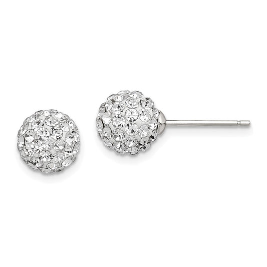 Rhodium-plated Sterling Silver Post 8mm White Czech Crystal Earrings