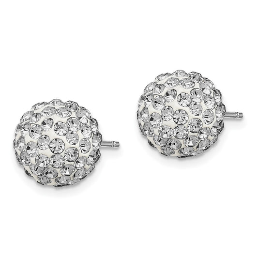 Rhodium-plated Sterling Silver 10mm White Czech Crystal Post Earrings