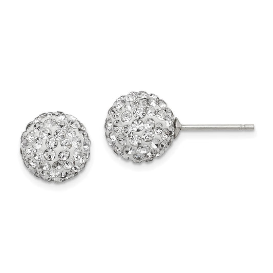 Rhodium-plated Sterling Silver 10mm White Czech Crystal Post Earrings