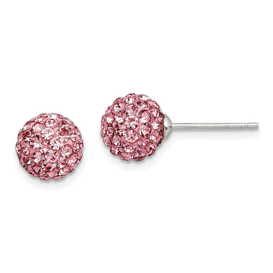 Sterling Silver 8mm Pink Czech Crystal Post Earrings