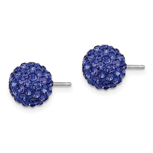 Rhodium-plated Sterling Silver 8mm Dark Blue Czech Crystal Post Earrings