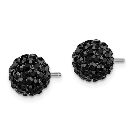 Rhodium-plated Sterling Silver 8mm Black Czech Crystal Post Earrings