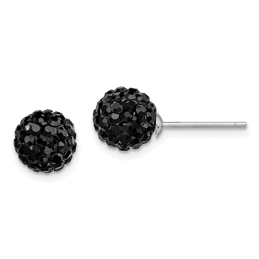 Rhodium-plated Sterling Silver 8mm Black Czech Crystal Post Earrings