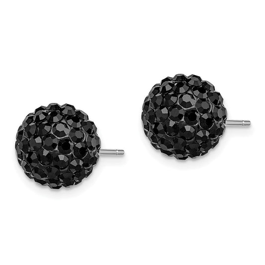 Rhodium-plated Sterling Silver 10mm Black Czech Crystal Post Earrings