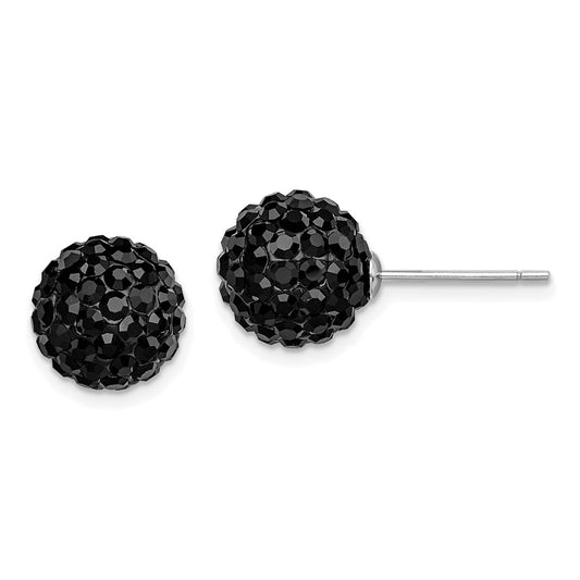 Rhodium-plated Sterling Silver 10mm Black Czech Crystal Post Earrings