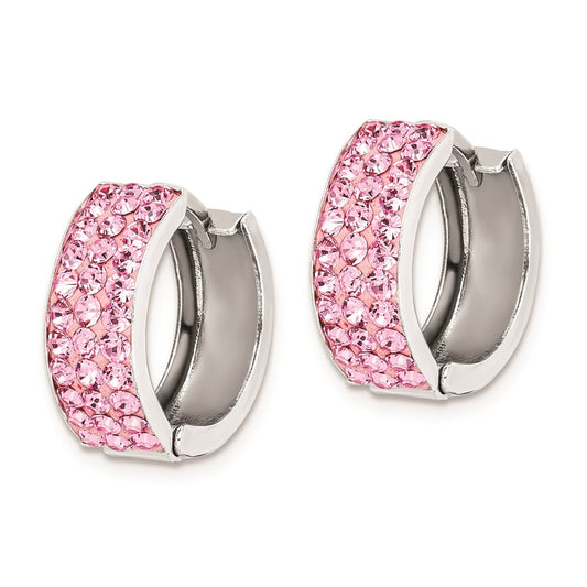 Rhodium-plated Silver Pink Preciosa Crystal Hinged Hoop Earrings