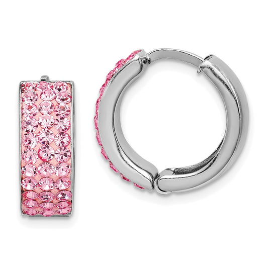 Rhodium-plated Silver Pink Preciosa Crystal Hinged Hoop Earrings