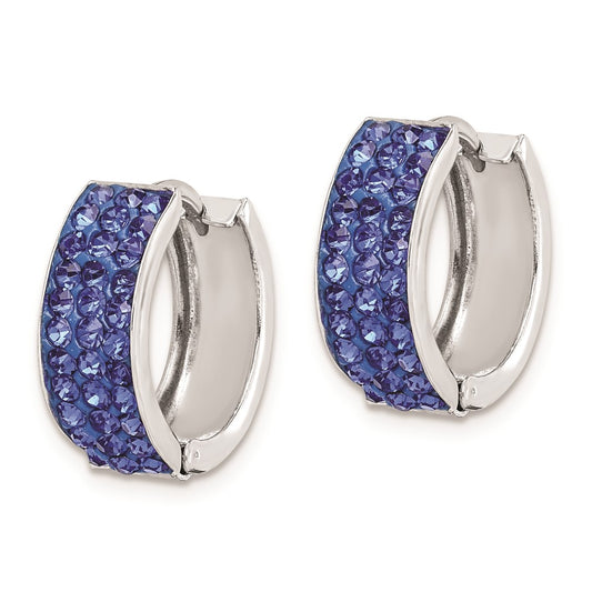 Rhodium-plated Silver Blue Preciosa Crystal Hinged Hoop Earrings