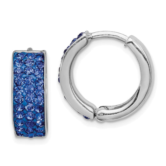 Rhodium-plated Silver Blue Preciosa Crystal Hinged Hoop Earrings