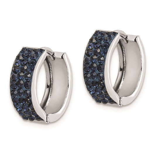 Rhodium-plated Silver Navy Preciosa Crystal Hinged Hoop Earrings