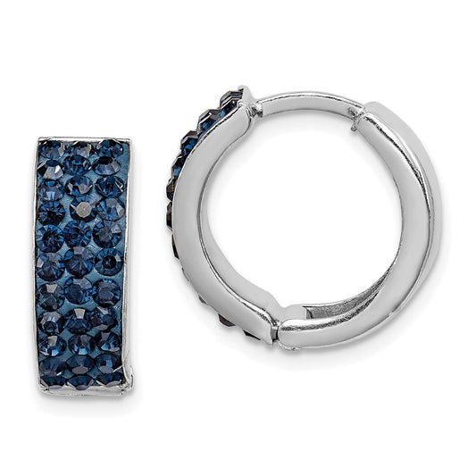 Rhodium-plated Silver Navy Preciosa Crystal Hinged Hoop Earrings