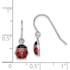 Rhodium-plated Sterling Silver Enameled Ladybug Dangle Earrings