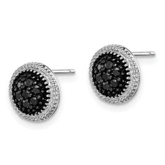 Sterling Silver Black CZ Round Post Earrings