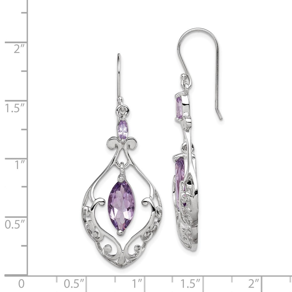 Rhodium-plated Sterling Silver Amethyst Fancy Dangle Earrings