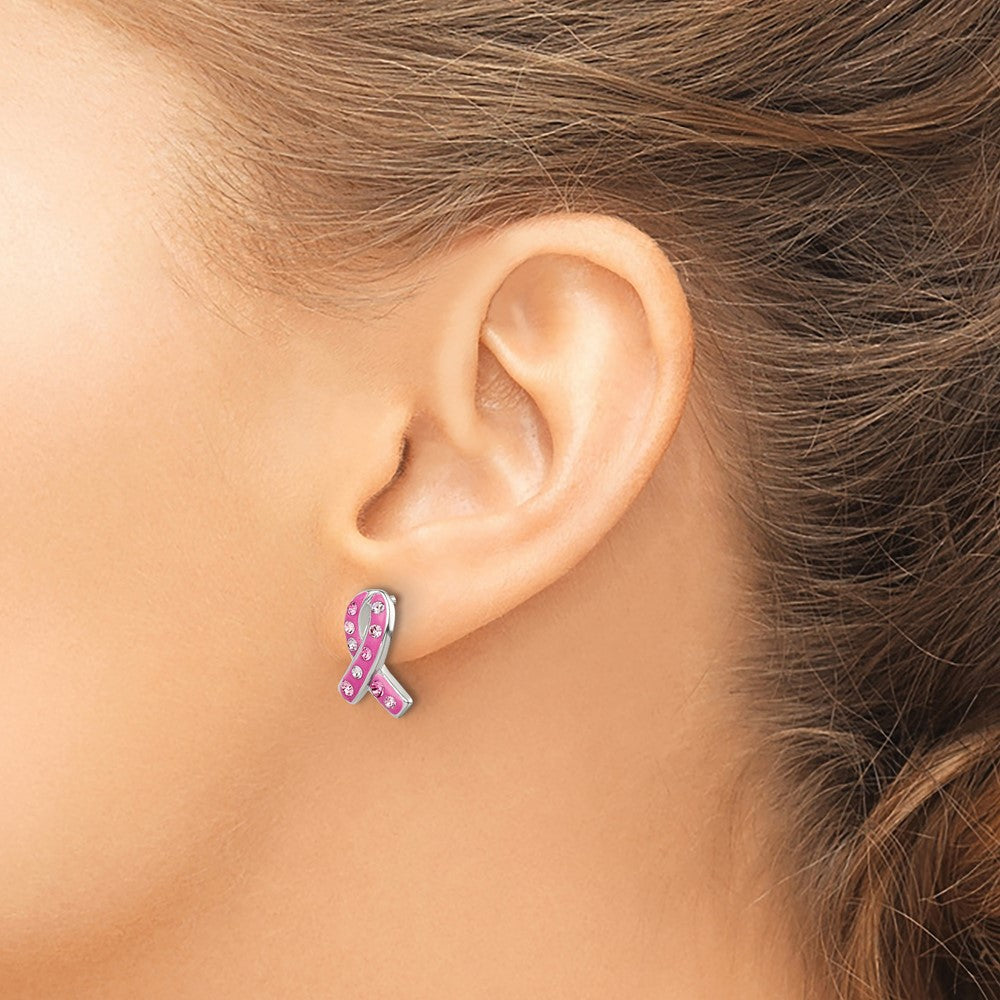 Sterling Silver Pink Stellux Crystal Ribbon Post Earrings