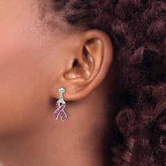 Sterling Silver Stellux Crystal Pink Awareness Ribbon Earrings