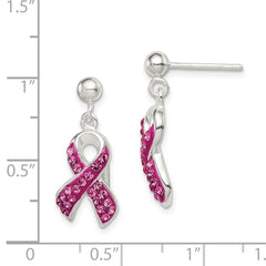 Sterling Silver Stellux Crystal Pink Awareness Ribbon Earrings