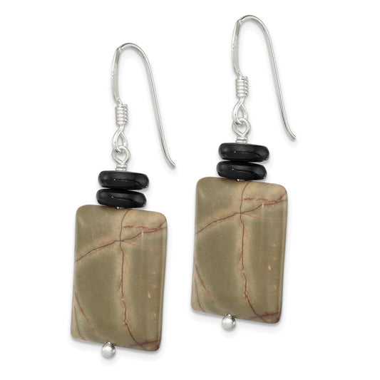 Sterling Silver Black Mother of Pearl Picasso Jasper Earrings