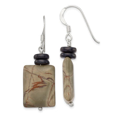 Sterling Silver Black Mother of Pearl Picasso Jasper Earrings