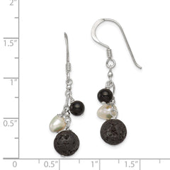 Sterling Silver FWC Pearl Black Agate Lava Rock Dangle Earrings