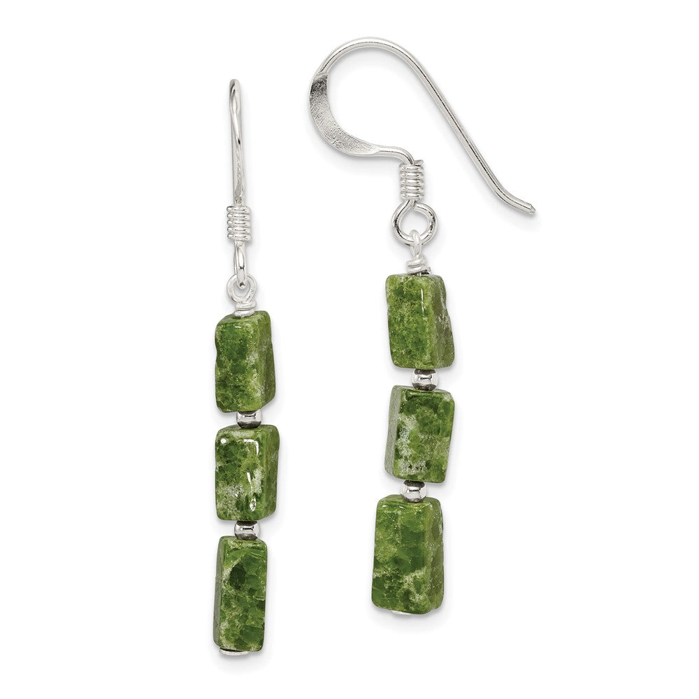 Sterling Silver Green Russian Serpentine Stone Earrings