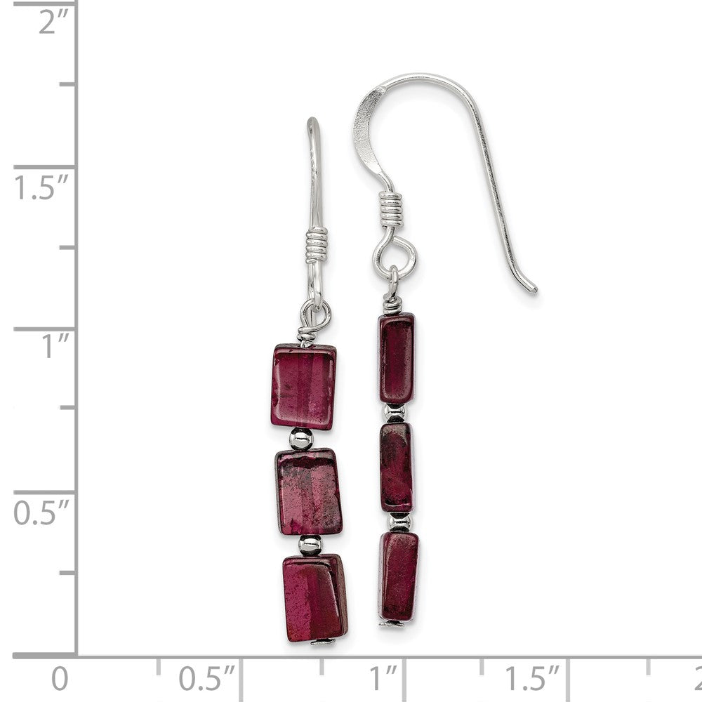 Sterling Silver Three Stone Garnet Dangle Earrings