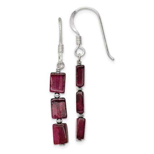 Sterling Silver Three Stone Garnet Dangle Earrings