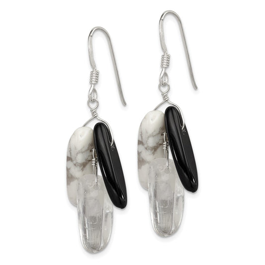 Sterling Silver Black Agate White Howlite and Rock Quartz Earrings