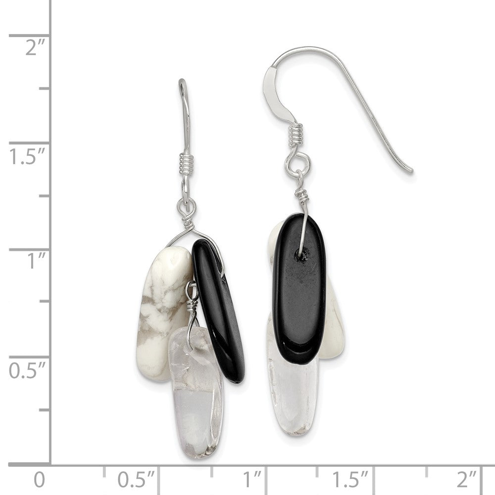 Sterling Silver Black Agate White Howlite and Rock Quartz Earrings