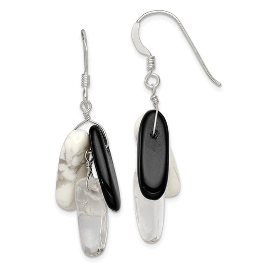 Sterling Silver Black Agate White Howlite and Rock Quartz Earrings