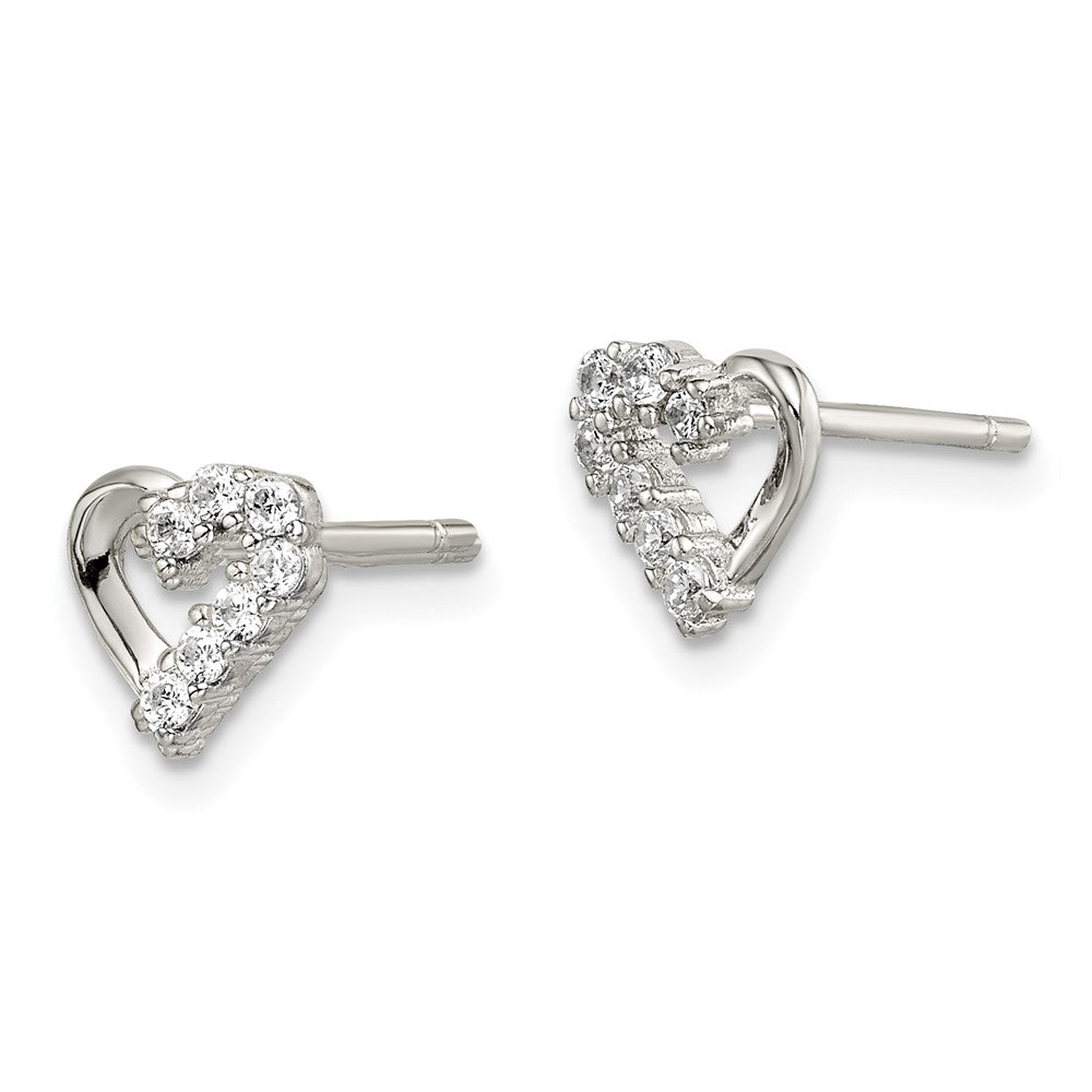 Rhodium-plated Sterling Silver CZ Heart Post Earrings