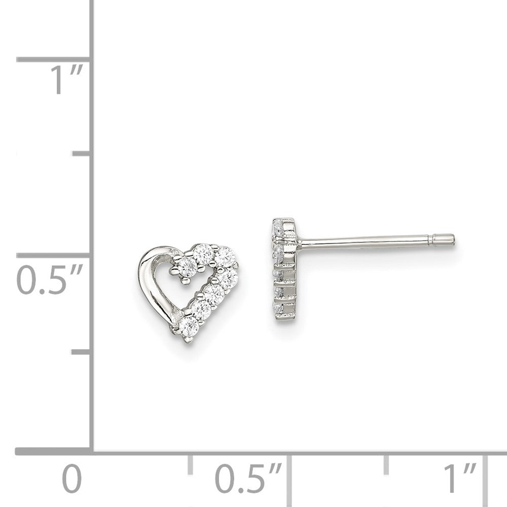 Rhodium-plated Sterling Silver CZ Heart Post Earrings