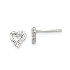 Rhodium-plated Sterling Silver CZ Heart Post Earrings