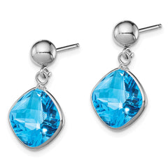 Rhodium-plated Sterling Silver Blue Topaz Dangle Post Earrings