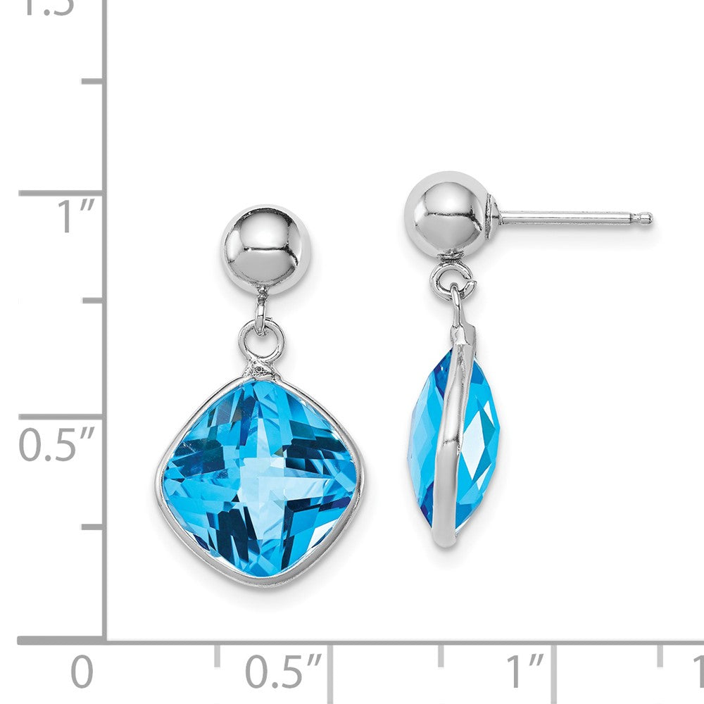 Rhodium-plated Sterling Silver Blue Topaz Dangle Post Earrings