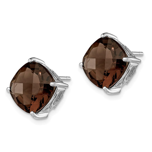 Rhodium-plated Sterling Silver Smokey Quartz Earrings