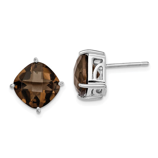 Rhodium-plated Sterling Silver Smokey Quartz Earrings