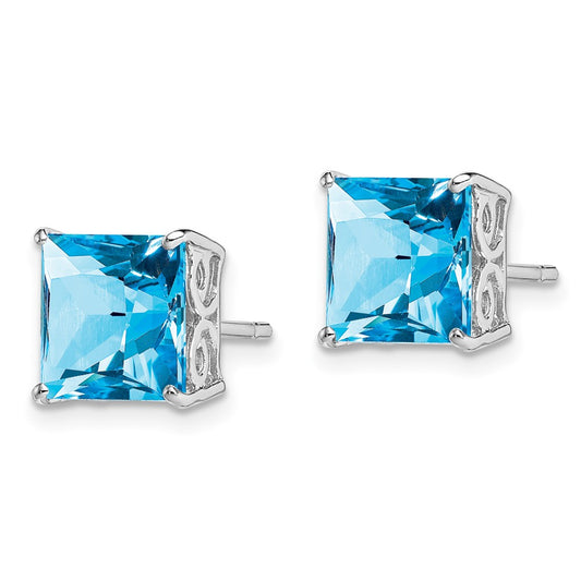 Rhodium-plated Sterling Silver Blue Topaz Earrings