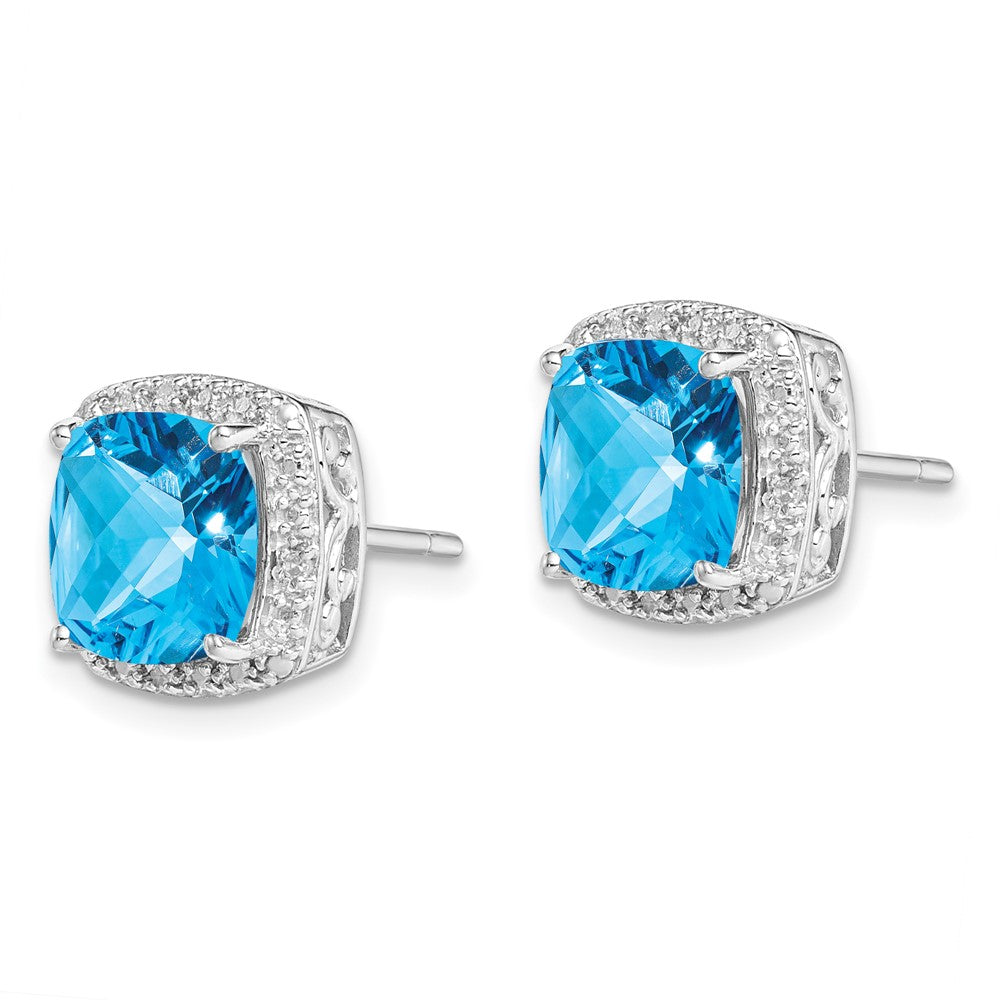 Rhodium-plated Sterling Silver Blue Topaz and Diamond Earrings