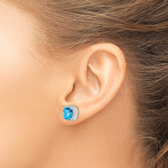 Rhodium-plated Sterling Silver Blue Topaz and Diamond Earrings