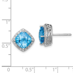 Rhodium-plated Sterling Silver Blue Topaz and Diamond Earrings