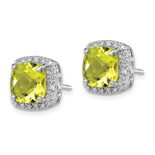 Rhodium-plated Sterling Silver Lemon Quartz and Diamond Earrings