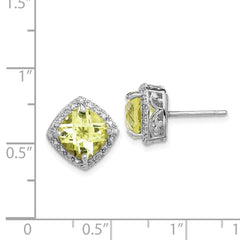 Rhodium-plated Sterling Silver Lemon Quartz and Diamond Earrings