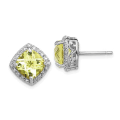 Rhodium-plated Sterling Silver Lemon Quartz and Diamond Earrings