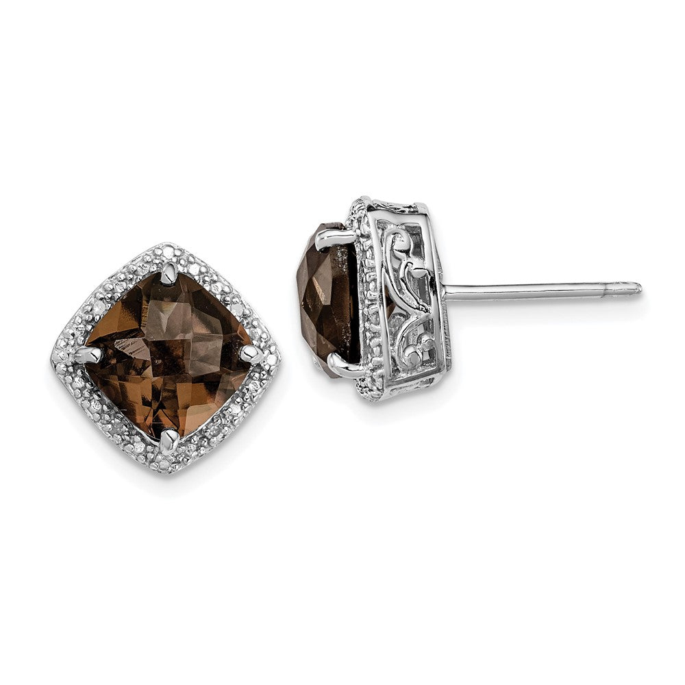 Rhodium-plated Sterling Silver Smokey Quartz and Diamond Earrings