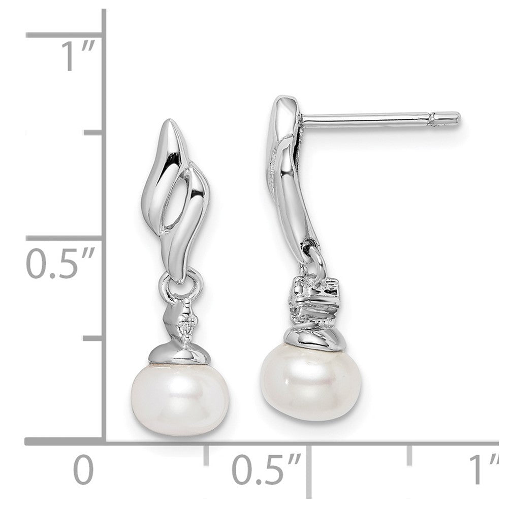 Rhodium-plated Sterling Silver Diamond & FWC Pearl Post Earrings