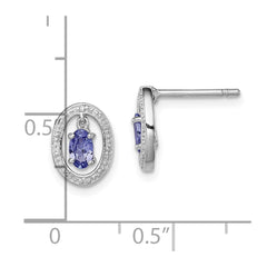 Rhodium-plated Sterling Silver Diamond & Tanzanite Oval Post Earrings