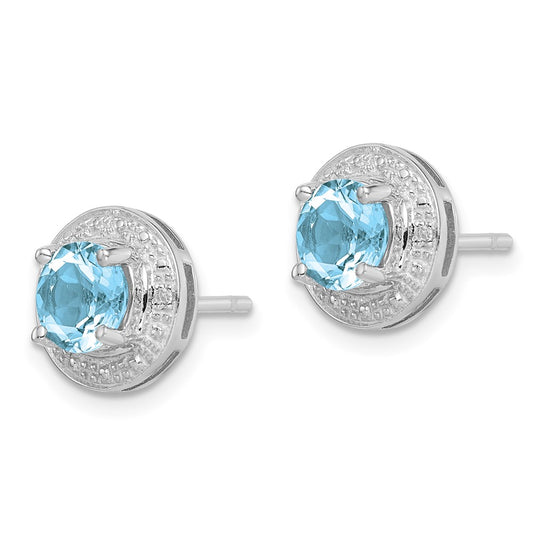 Rhodium-plated Sterling Silver Diamond and Blue Topaz Post Earrings