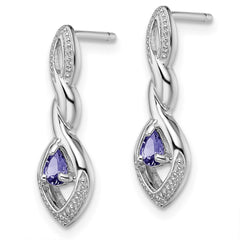 Rhodium-plated Sterling Silver Diamond and Tanzanite Post Earrings